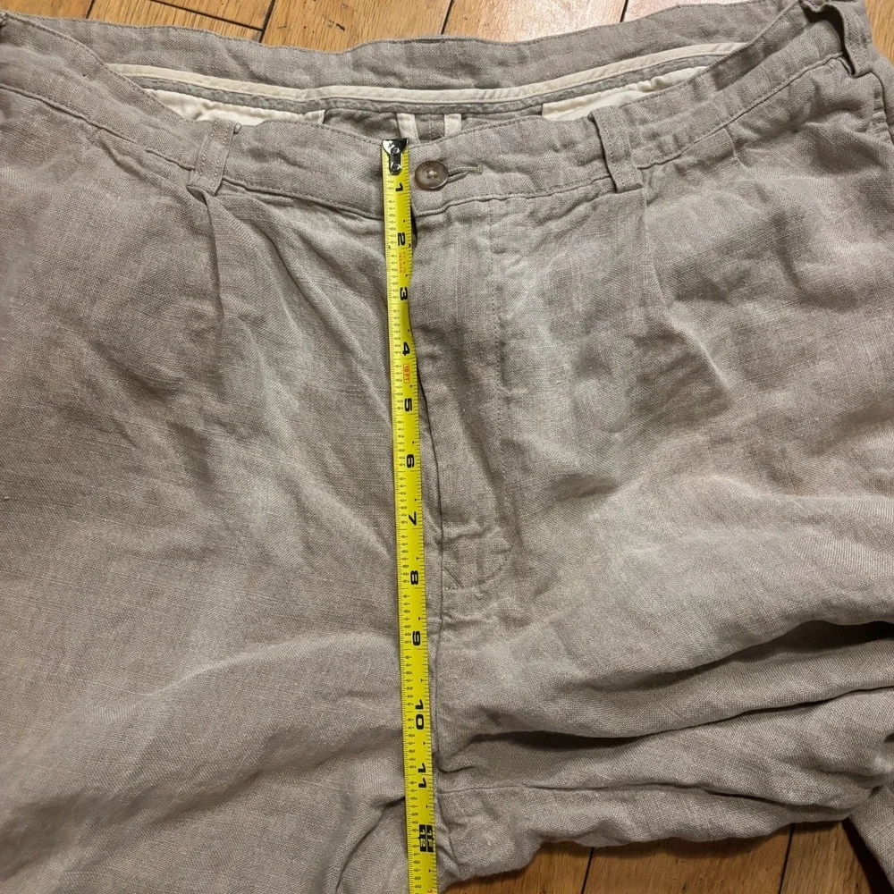 Brooks Brothers 100% Linen Pants Men 36x29 Gray Pleated Cuffed Ivy Trad Prep